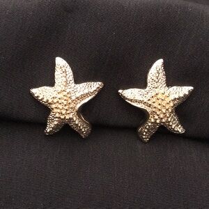 Vintage Sarah Coventry Star Earrings / Starfish / Coastal; Gold Tone; Clip-ons